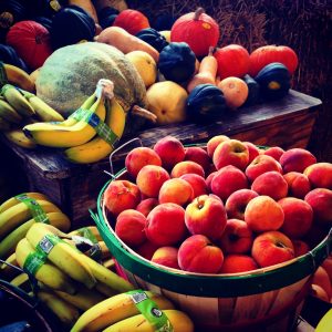 Peaches, bananas, plums, and other fruit