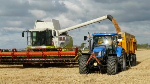 Tractor harvesting wheat